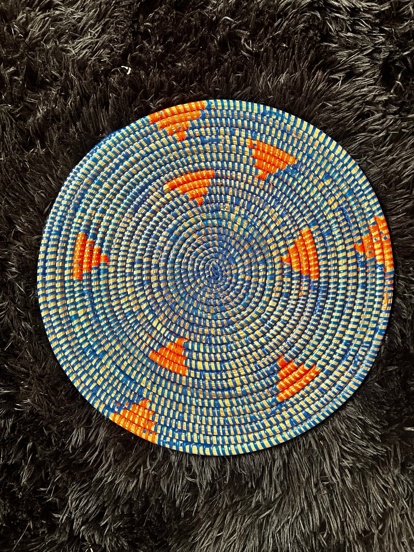 Blue Orange African Senegalese Boho Woven Seagrass Placemats/Hanging Wall Decor