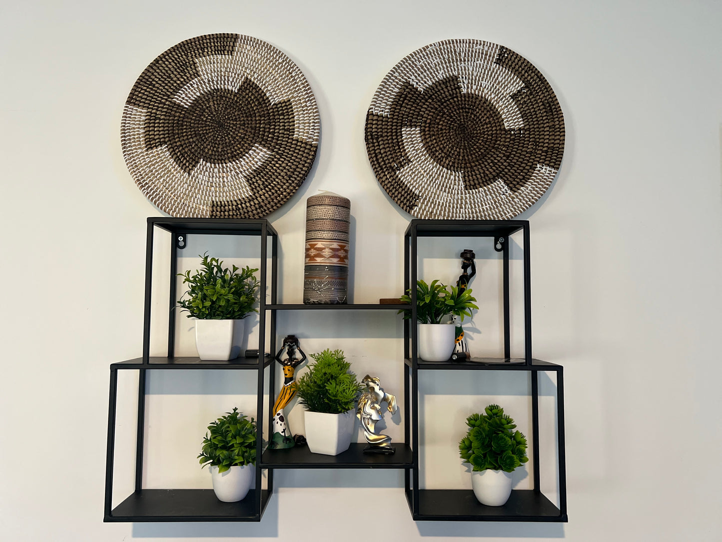 Brown white African Senegalese Boho Woven Seagrass Placemats/Hanging Wall Decor set of 2