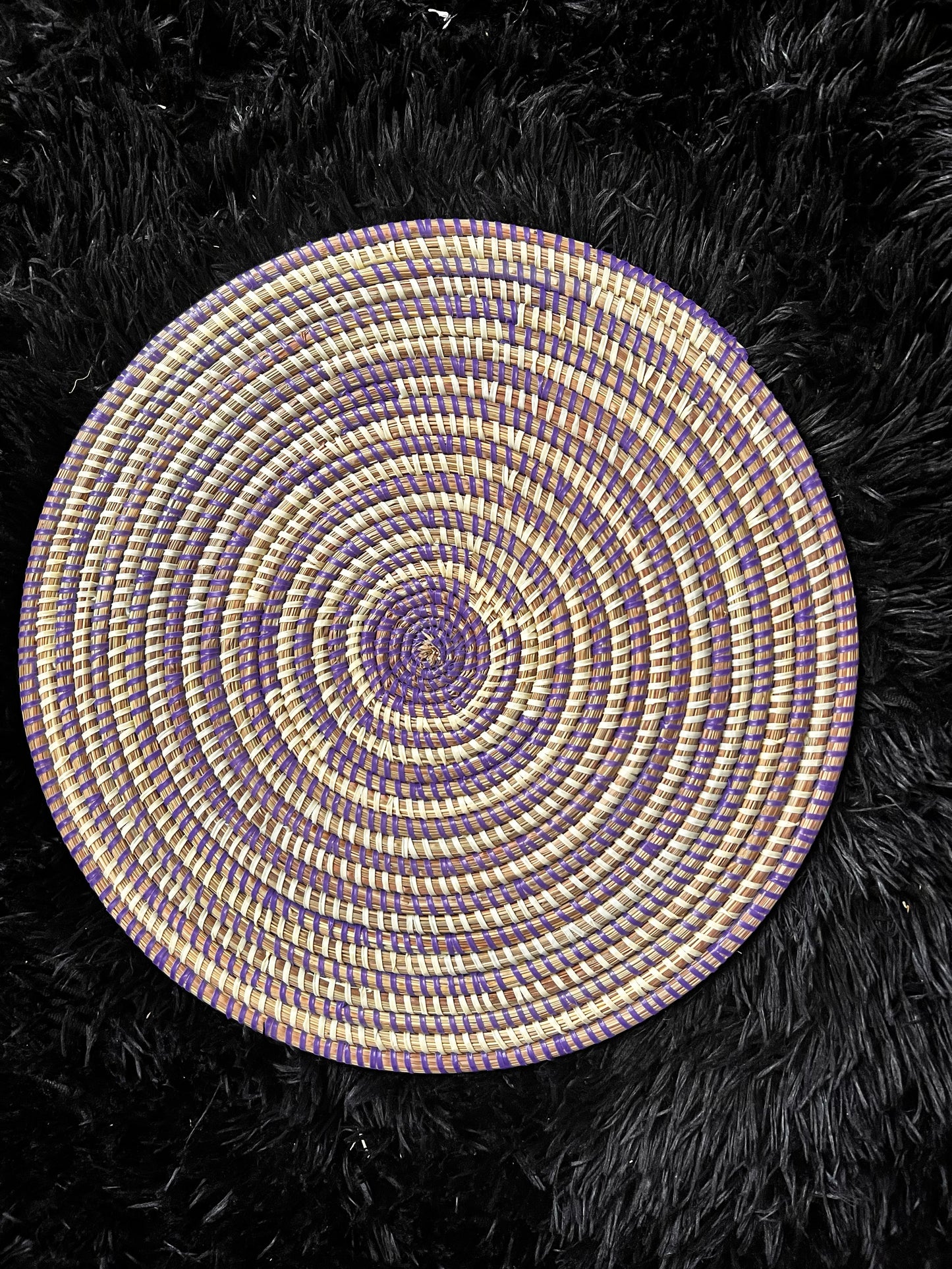 Cute Purple African Senegalese Boho Woven Seagrass Placemats/Hanging Wall Decor