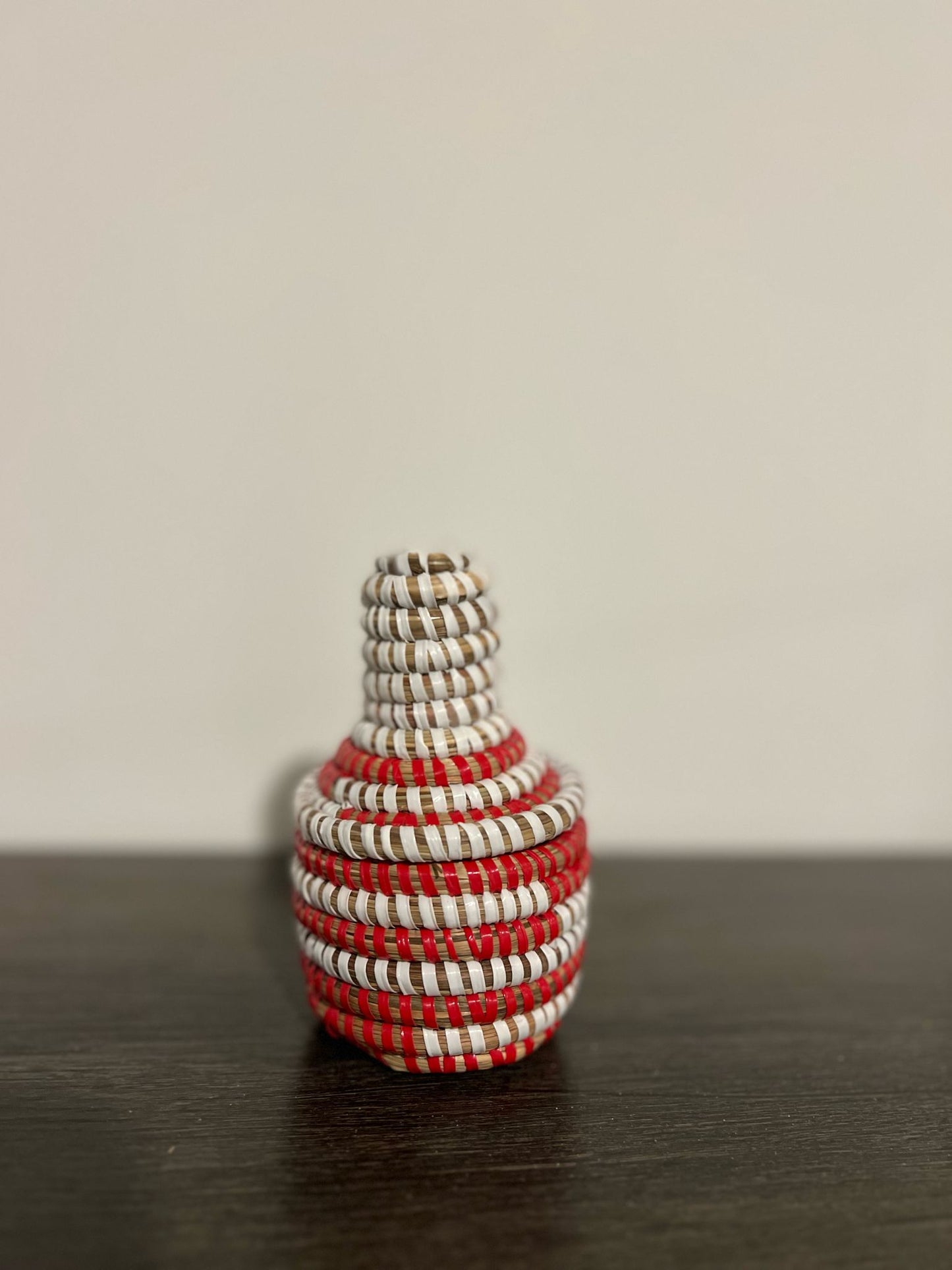 Cute tiny Boho Basket White Red