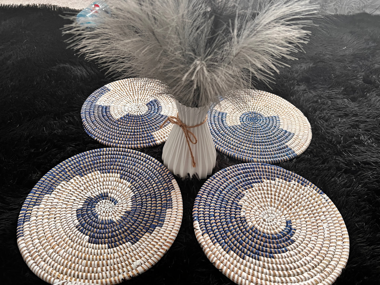 Blue Senegalese Boho Woven  Placemats, Set Of 2
