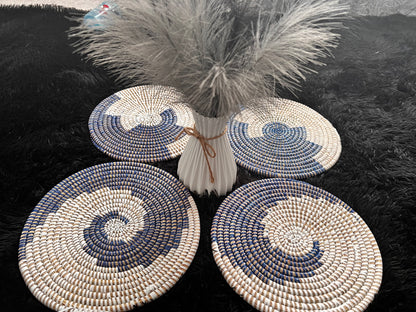 Blue Senegalese Boho Woven  Placemats, Set Of 2